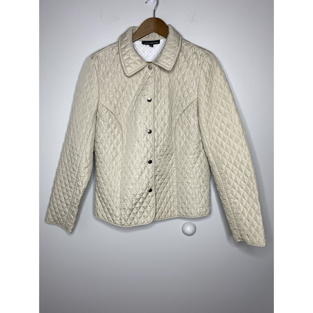 Briggs New‎ York Women's Quilted Jacket Tan Dots Snap Front Collar Size 14